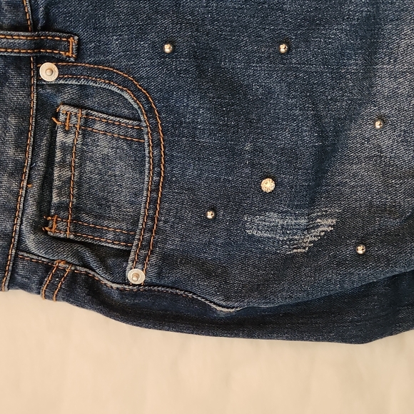 Denim Boulevard Boyfriend Ripped Distressed Rhinestone Jeans - Picture 7 of 13